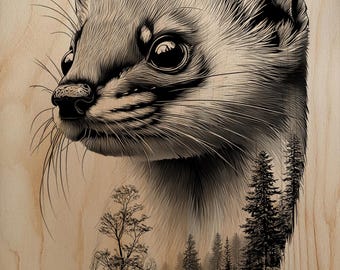 Graceful Pine Marten Forest Portrait PNG For Professional Wood Laser Engraving Home Wall Art