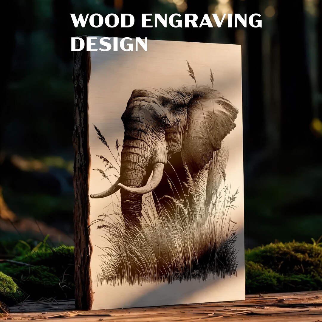 High Contrast Laser Engraving PNG Elephant in Grass Ready to Engrave ...