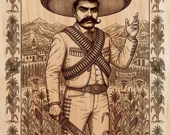 Pancho Villa PNG, Archivo de grabado láser del héroe de la Revolución Mexicana, Diseño de grabado en madera, Retrato de Machete Sombrero, Tierra y Libertad
