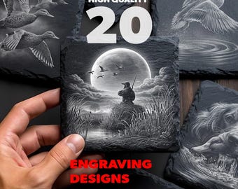 Paquete PNG de grabados en pizarra a la luz de la luna para cazadores de patos, 20 diseños de aves acuáticas para Glowforge y xTool