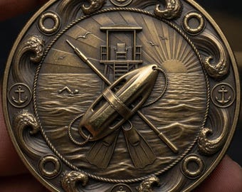 Lifeguard Rescue Buoy Coin Depth Map | Beach Tower Ocean 3D Engraving PNG | Aquatic Heightmap | xTool LightBurn Wood Coin Blank