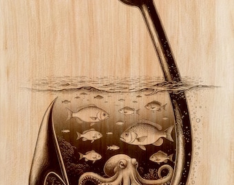 Incisione su legno PNG a forma di amo da pesca | Design per laser su legno | File per arte verticale a tema pesca | Decorazione rustica per baita | Download immediato