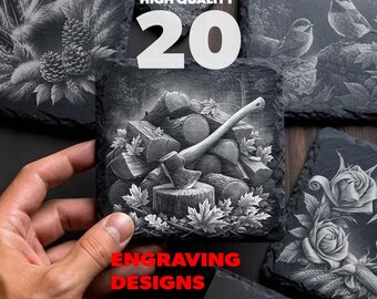 Laser Engraving Bundle: 20 Cabin Design PNGs for Slate, Wood, Leather (300 DPI)
