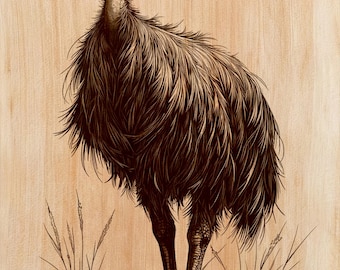 Incisione su legno di emù PNG | Disegno laser su legno | File per decorazione murale verticale con uccelli | Arredamento rustico da fattoria | Download immediato