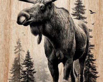 Majestic Moose Engraving PNG File | Rustic Lodge Wildlife Laser Art | High-Detail Forest Animal Design for Glowforge & CNC