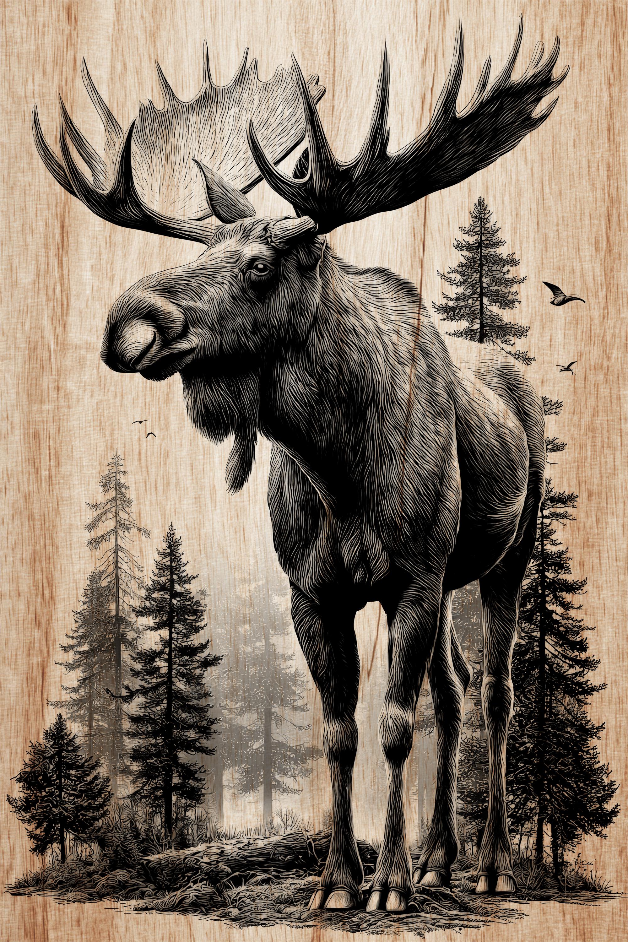 Majestic Moose Engraving PNG File | Rustic Lodge Wildlife Laser