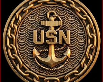 U.S. Navy Anchor USN Rope Chain Depth Map Coin, Naval Officer PNG, 3D Relief File for xTool Lightburn Glowforge CNC Wood Brass