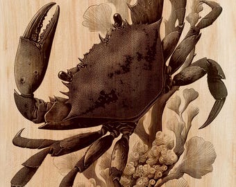 Crab Wood Engraving PNG | Laser Wood Art Design | Nautical Vertical Wall Art File | Coastal Beach House Decor | Instant Download