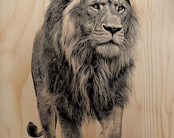 Majestic Walking Lion High Detail PNG Design For Wood Laser Engraving Wall Decor