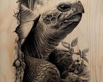 Retrato de tortuga terrestre grande PNG para decoración de pared con grabado láser en madera profesional