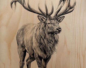 Imponente alce maschio con grandi corna PNG per incisione laser su legno professionale, arte murale