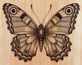 Butterfly Wood Engraving PNG | Laser Wood Art Design | Boho Vertical Wall Art File | Vintage Botanical Decor | Instant Download