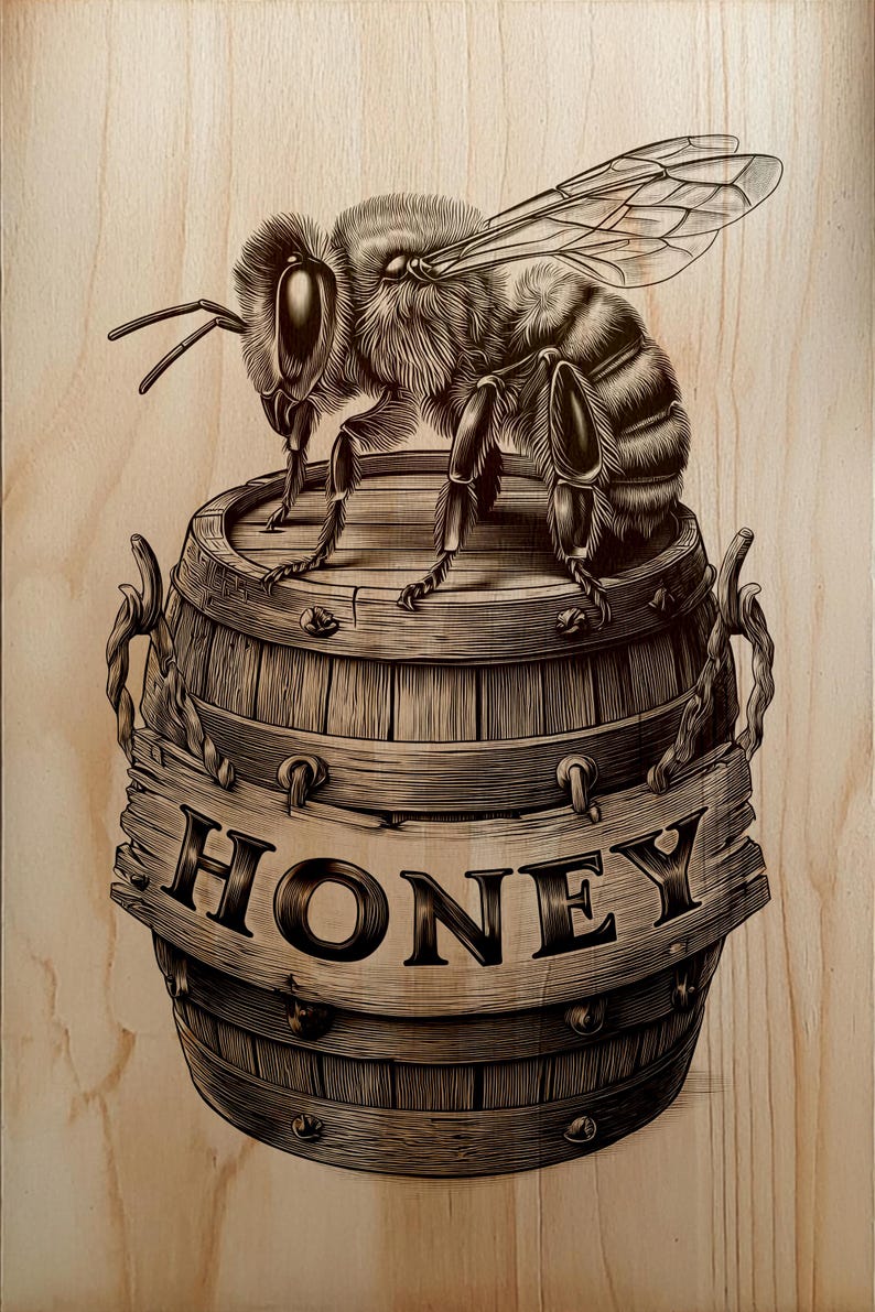 Honey Bee Barrel Engraving PNG | Rustic Apiary Laser File | Farmhouse ...