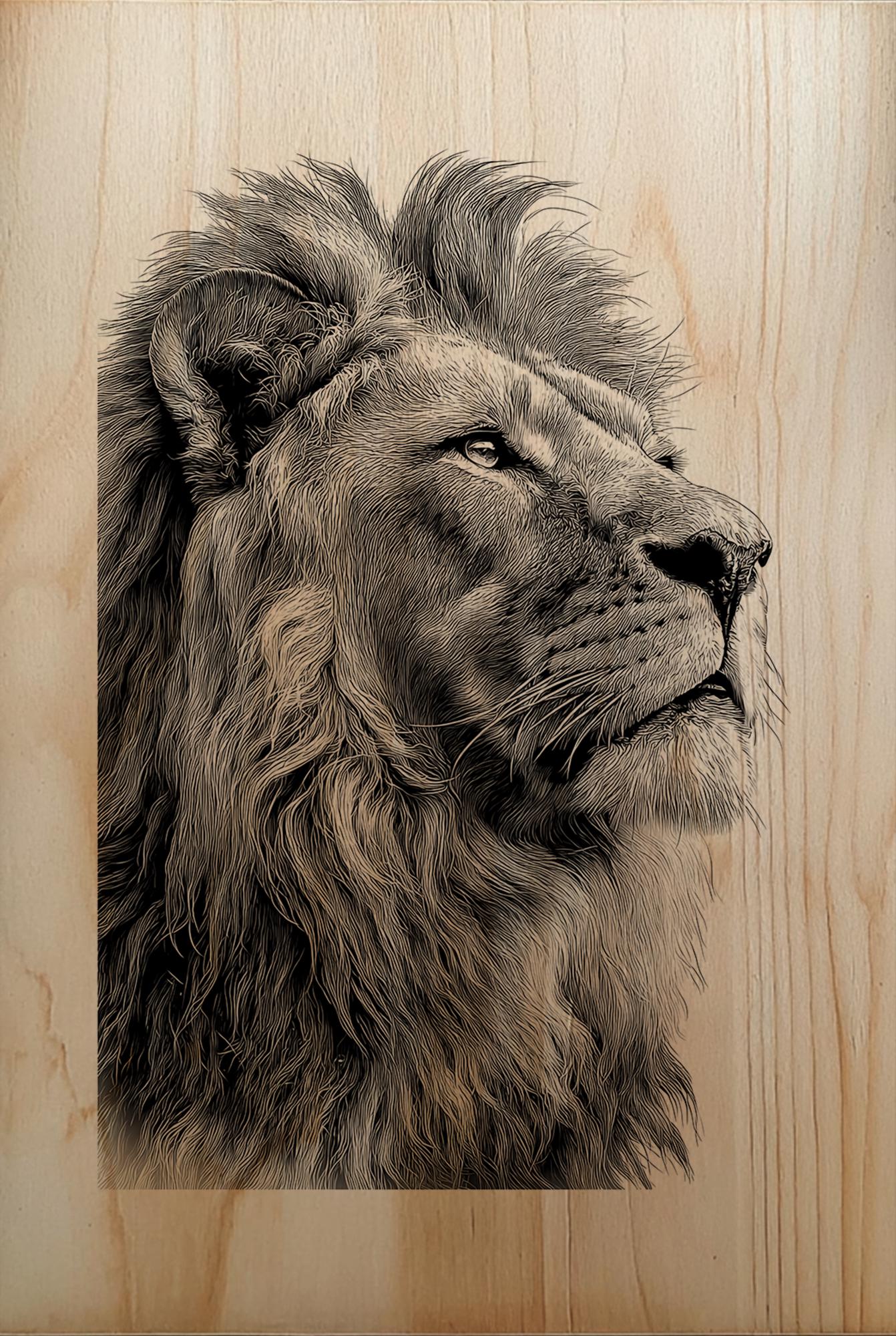 Majestic Lion Head Portrait High Detail PNG for Wood Laser