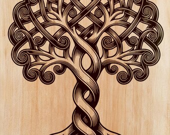 Yggdrasil Wood Engraving PNG | Laser Wood Art Design | Norse Vertical Wall Art File | Viking Spiritual Home Decor | Instant Download