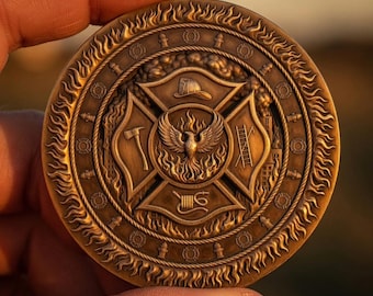 Firefighter Phoenix Cross Depth Map Coin, Fire Department Challenge Coin PNG, 3D Relief File for xTool Lightburn Glowforge CNC Wood Brass