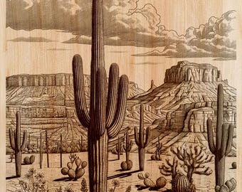 Archivo PNG de grabado láser de cactus del desierto | Diseño de manualidades en madera, metal y piedra para decoración rústica, regalos inspirados en la naturaleza, proyectos CNC y Glowforge.