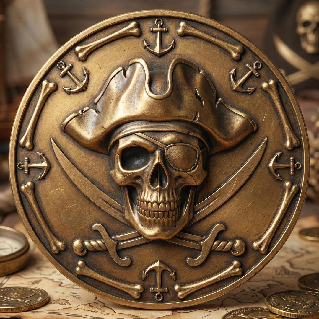 Pirate Captain 3D Coin Depth Map, Buccaneer Grayscale Engraving File ...