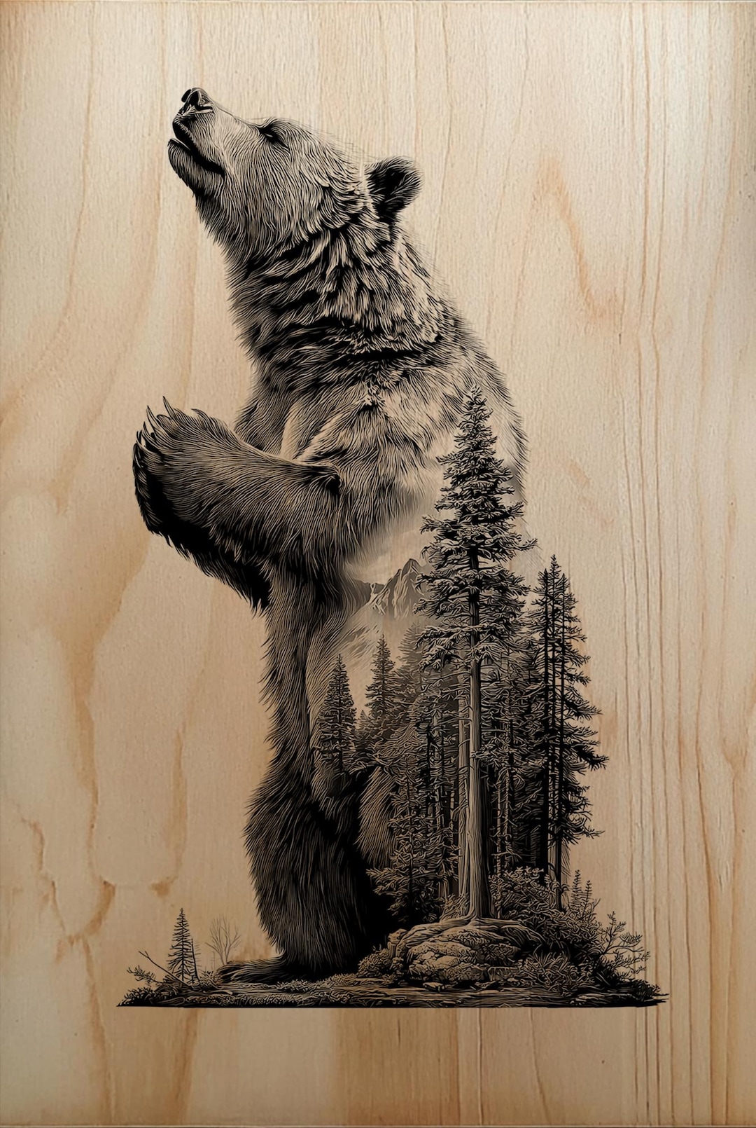 Double Exposure Bear Engraving PNG | Grizzly Forest Silhouette Laser ...