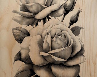 Elegant Three Roses Floral Bouquet With Leaves PNG For Professional Wood Laser Engraving