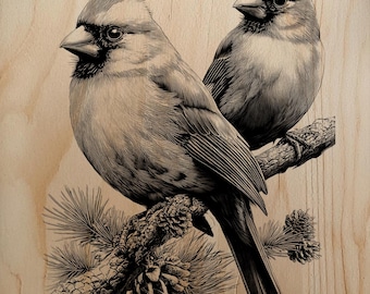 Winter Cardinals On Branches PNG For Professional Wood Laser Engraving Wall Art Decor
