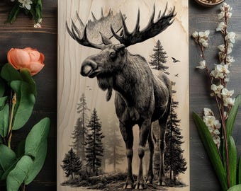 Majestic Moose Engraving PNG File | Rustic Lodge Wildlife Laser Art | High-Detail Forest Animal Design for Glowforge & CNC