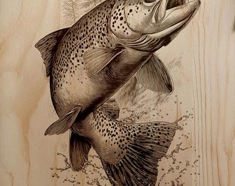 Vibrant Jumping Trout Fish PNG For Professional Wood Laser Engraving Nature Fishing Wall Art