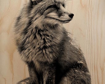 Red Fox Portrait Engraving PNG | Winter Fox Laser File | Detailed Fur Wood Burn Art | High-Res Glowforge xTool Raster