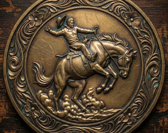 3D Depth Map Rodeo Cowboy Coin Digital File for Fiber Laser Engraving, Western CNC Grayscale PNG, Bucking Bronco Bas-Relief Design