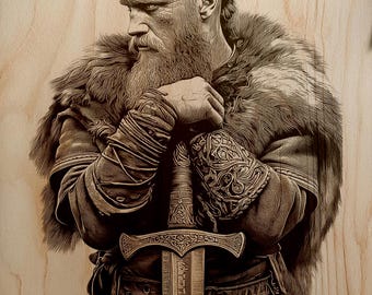 Retrato de guerrero vikingo PNG para grabado láser, diseño nórdico listo para la batalla, decoración de guerreros históricos, arte pirograbado