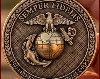 Marine Corps Semper Fidelis Coin Depth Map | USMC Eagle Globe Anchor 3D Engraving PNG | Heightmap | xTool LightBurn Wood Coin