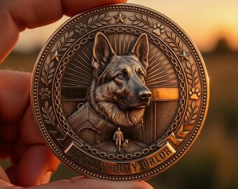 Politie K9 Duitse Herder Loyaliteit Plicht Moed Dieptekaart Munt, K9 Eenheid PNG, 3D Reliëfbestand voor xTool Lightburn Glowforge CNC Hout Messing