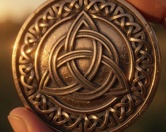 Keltische Triquetra-munt dieptekaart | Drievuldigheidsknoop 3D-gravure PNG | Knoopwerk hoogtekaart | xTool LightBurn houten muntblank