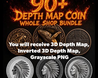 90+ Depth Map Coin Bundle, 3D Laser Engraving Files for xTool P2 Glowforge, Grayscale Heightmap PNG Set, CNC Router Relief Carving