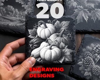 Laser Engraving PNG Bundle: 20 Autumn Gourd Maple Pinecone Designs (300 DPI)
