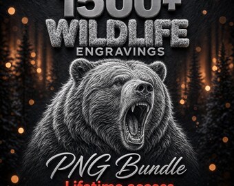 Paquete de imágenes PNG para grabado láser: más de 1500 diseños de animales para pizarra, madera y cuero (descarga digital).