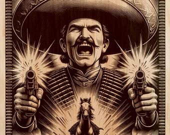 Mexican Bandit Wood Engraving PNG | Laser Wood Art Design | Western Sombrero Vertical Wall Art File | Cowboy Decor | Instant Download