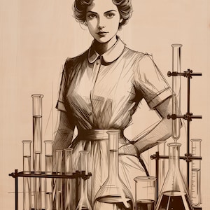 Nurse with Chemistry Equipment PNG Digital Download, Lab Test Tubes Engraving Design, Vintage Science Illustration for Wood Crafts