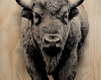 Bison PNG trägravyrfil, laserdesign för Glowforge, xTool, Buffalo PNG, västra väggkonst, stugdekor, kommersiellt bruk