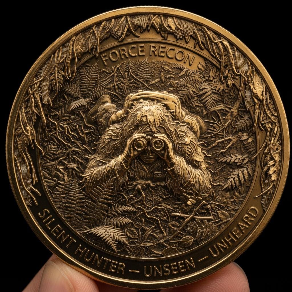 Force Recon Sniper Coin Depth Map | Ghillie Suit Silent Hunter 3D Engraving PNG | Heightmap | xTool LightBurn Wood Coin Blank