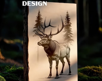 Majestic Elk Pines Wood Engraving Design, Wildlife Digital Download for CNC Glowforge, Rustic Forest Décor, Nature-Inspired Laser File
