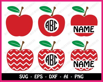 Chevron Apple SVG, Apple SVG, Apple Split Monogram SVG, Svg Files, Cricut Cut Files, Silhouette Cut Files, Teacher Monogram Svg