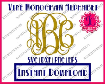 SALE! Vine Monogram Svg, Interlocking Monogram, Vine Monogram Font, Monogram Alphabet, Cricut Svg, Silhouette Cut Files, Cut Files