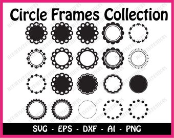 Circle Monogram SVG DXF cut files Polkadot Frames svg cuttable Scalloped Round border svg Cricut dotted frame svg pdf eps jpg png Silhouette