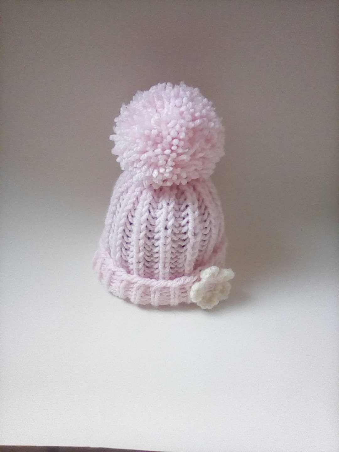 Pink Babies Wool Hat Oversized Pom Pom Pale Pink Hat With - Etsy