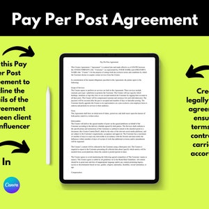 Pay Per Post Agreement Template, Influencer Pay Per Post, Brand Ambassador Pay Per Post, UGC Influencer Pay Per Post Agreement, Canva