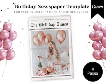 Editable Birthday Newspaper Template: Keepsake Party Invitation (Canva)