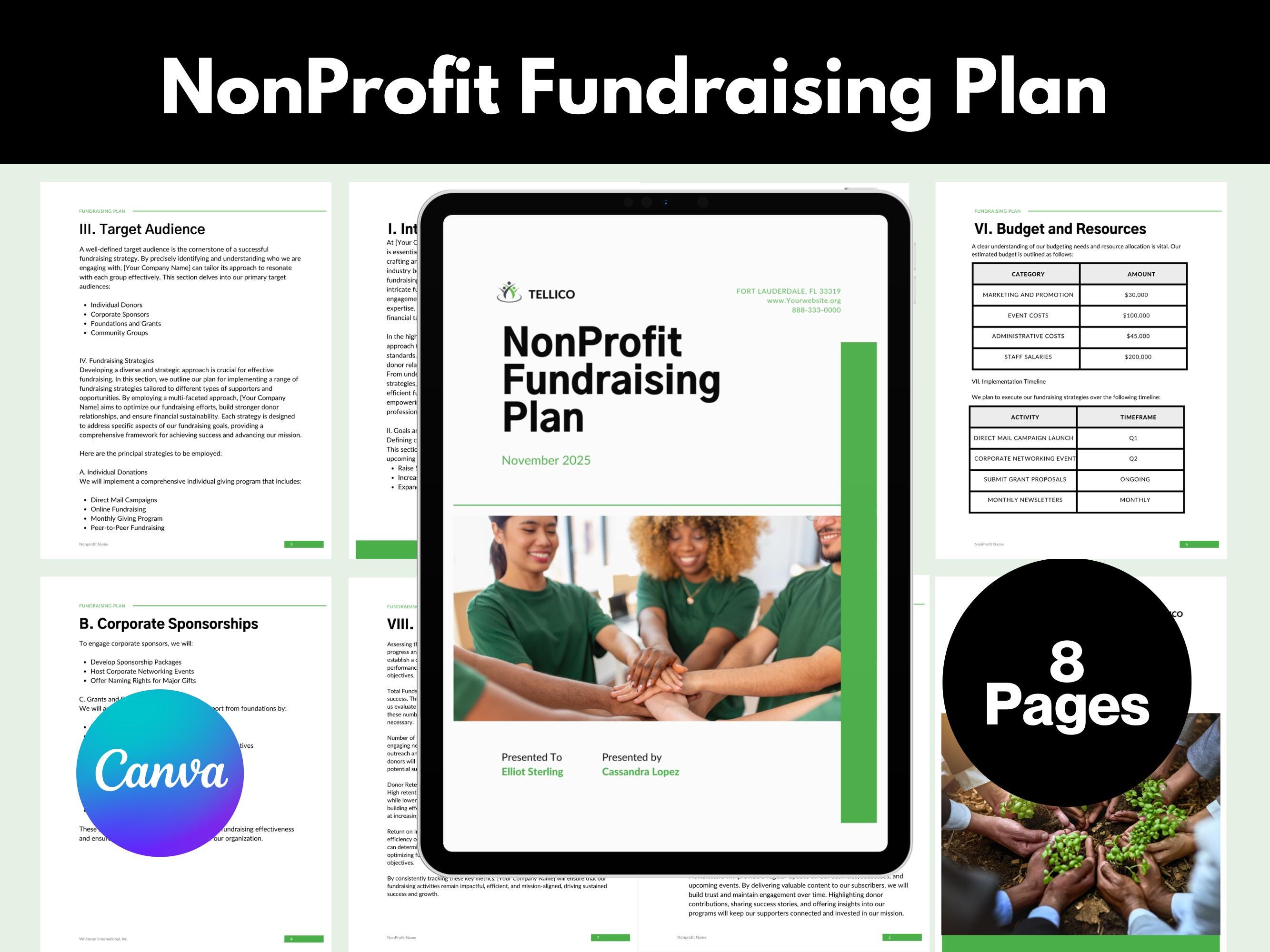 Nonprofit Fundraising Plan Template | Editable Canva Blueprint for ...