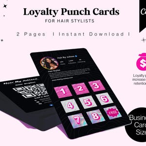 Hair Stylist Loyalty Cards | Black & Pink Salon Rewards Card | VIP Client Discount Card | Premade Beauty Card for Hair, Lash, Nail, salons