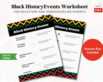 Black History Month Worksheet | Black History Events Matching Activity | Elementary Social Studies Printable